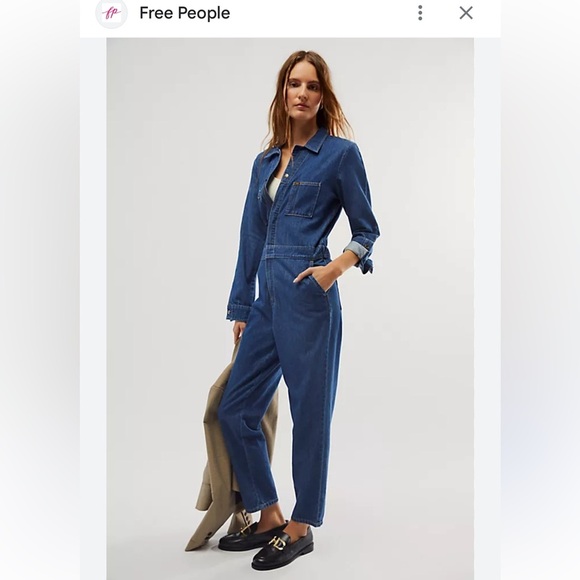 FREE PEOPLE LEE UNION-ALLS RETRO DENIM JEAN UTILITY JUMPSUIT ROMPER COVERALL XS - Picture 9 of 16
